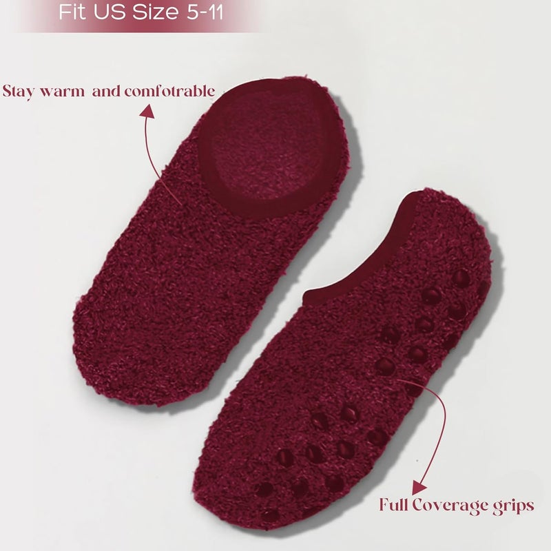 AmazingStone 3Pairs Cozy Winter Fuzzy Socks for Women With Grip Anti-Slip Fluffy Plush House Warm Ankle Socks - Image 5